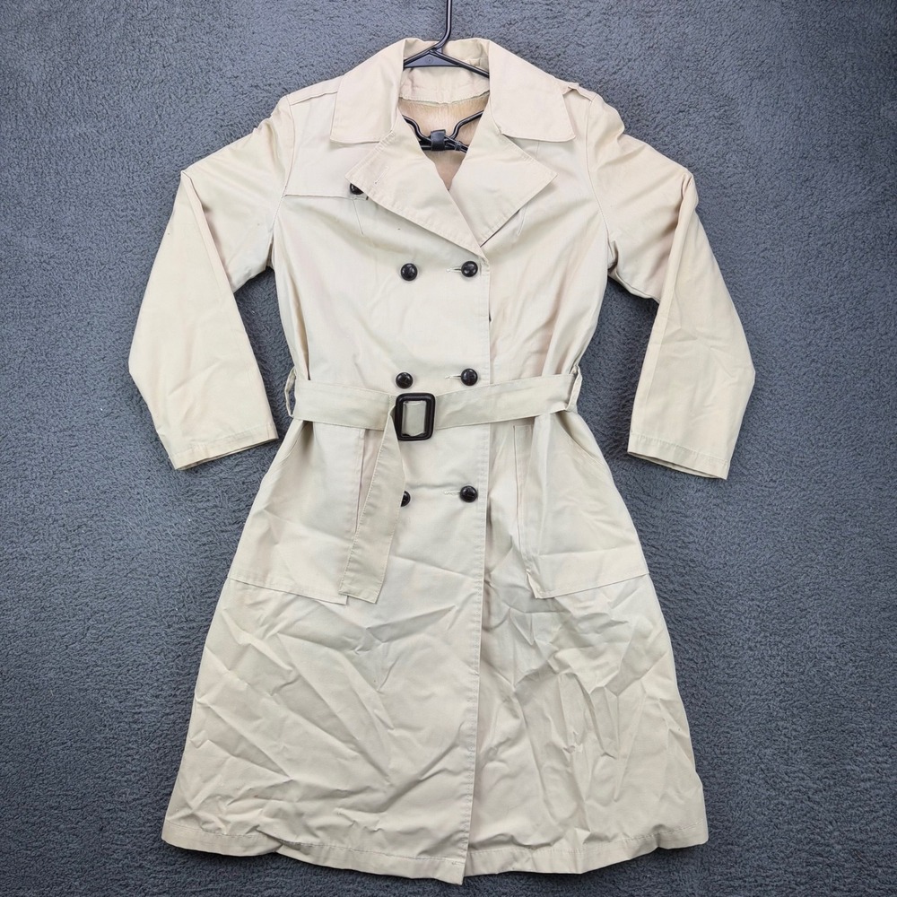 Vintage‎ Sears Womens Beige Double Breasted Belted Trench Coat Size 8 WPL42705